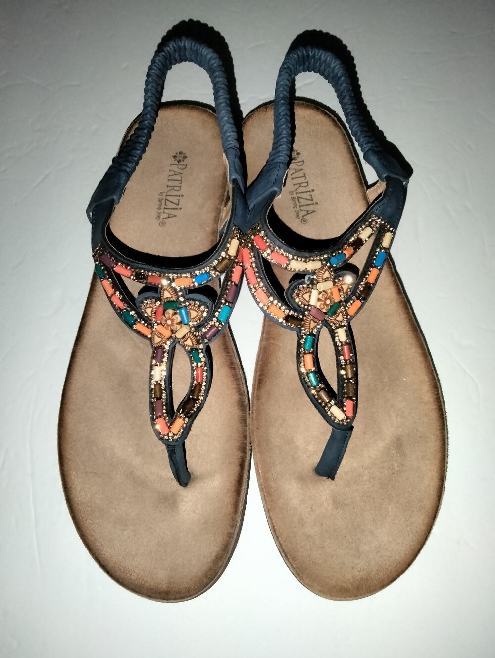 Patrizia (Sz 41) Blue Strap Embellished Multicolor Beaded Klema Open Toe Sandals